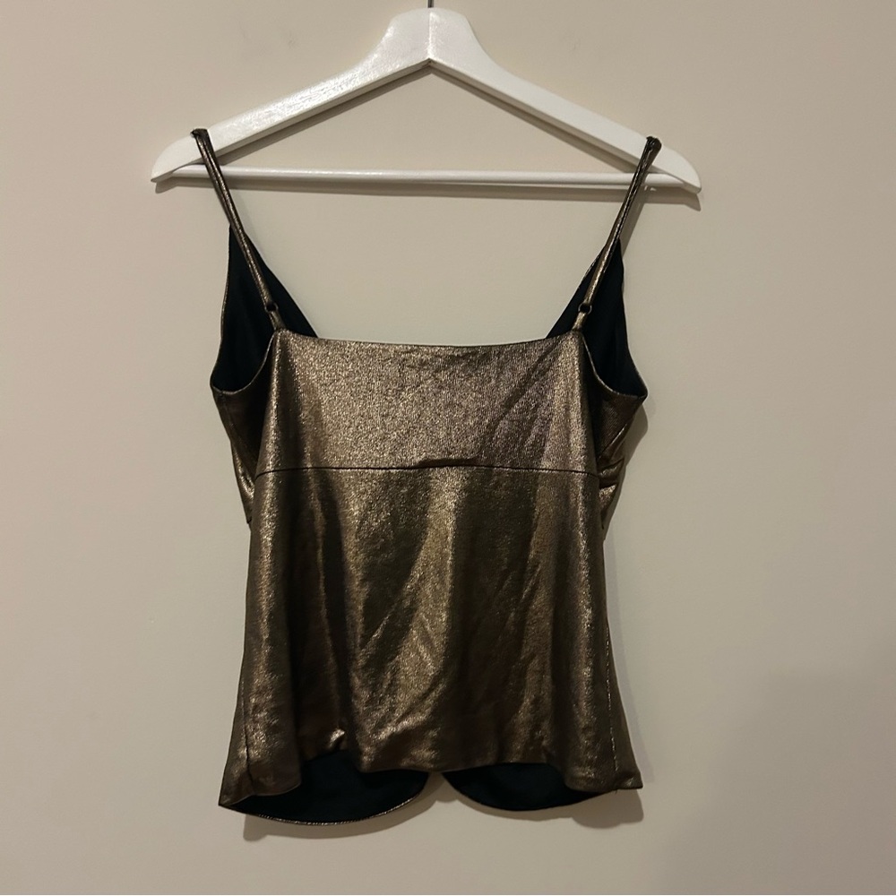 By the Way Metallic Skye Gold Bronze Twist Front Cropped Cami Party Top Revolve - Picture 8 of 10